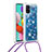 Samsung Galaxy M40S用シリコンケース ソフトタッチラバー ブリンブリン カバー 携帯ストラップ S03 サムスン ネイビー