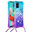 Samsung Galaxy M40S用シリコンケース ソフトタッチラバー ブリンブリン カバー 携帯ストラップ S01 サムスン ブルー