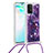 Samsung Galaxy M80S用シリコンケース ソフトタッチラバー ブリンブリン カバー 携帯ストラップ S02 サムスン パープル