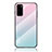 Samsung Galaxy S20用ハイブリットバンパーケース プラスチック 鏡面 虹 グラデーション 勾配色 カバー LS1 サムスン シアン