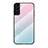 Samsung Galaxy S21 FE 5G用ハイブリットバンパーケース プラスチック 鏡面 虹 グラデーション 勾配色 カバー M02 サムスン シアン