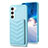 Samsung Galaxy S22 5G用シリコンケース ソフトタッチラバー レザー柄 カバー BF1 サムスン ライトブルー