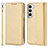 Samsung Galaxy S22 Plus 5G用手帳型 レザーケース スタンド カバー T08D サムスン ゴールド