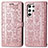 Samsung Galaxy S22 Ultra 5G用手帳型 レザーケース スタンド パターン カバー S05D サムスン ピンク