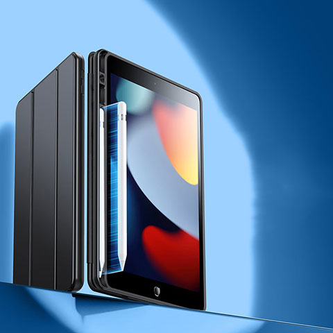 Apple iPad 10.2 (2019)用手帳型 レザーケース スタンド カバー P02 アップル ブラック