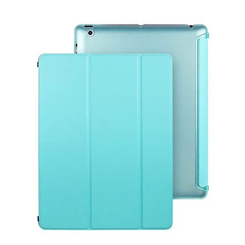 Apple iPad 2用手帳型 レザーケース スタンド アップル ブルー