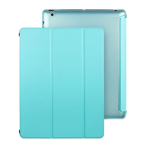 Apple iPad 3用手帳型 レザーケース スタンド アップル ブルー