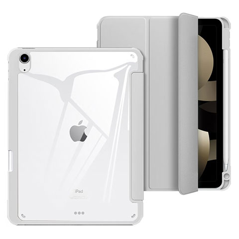 Apple iPad Air 4 10.9 (2020)用手帳型 レザーケース スタンド カバー H02 アップル グレー