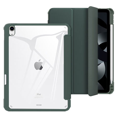 Apple iPad Air 4 10.9 (2020)用手帳型 レザーケース スタンド カバー H02 アップル グリーン