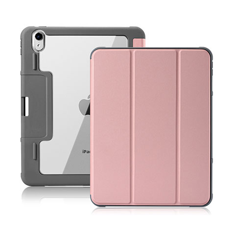 Apple iPad Air 5 10.9 (2022)用手帳型 レザーケース スタンド カバー L02 アップル ピンク