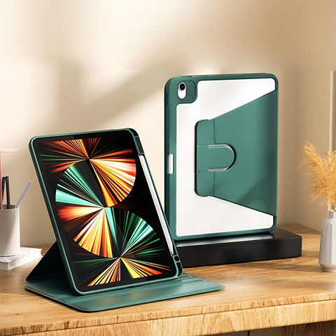Apple iPad Air 5 10.9 (2022)用手帳型 レザーケース スタンド カバー H06 アップル グリーン