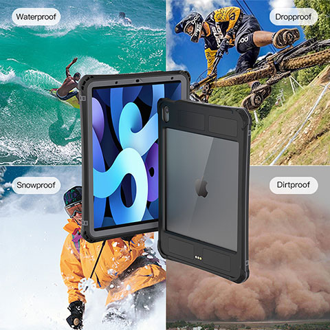 Apple iPad Air 5 10.9 (2022)用完全防水ケース ハイブリットバンパーカバー 高級感 手触り良い 360度 W01 アップル ブラック