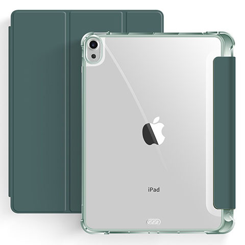 Apple iPad Air 5 10.9 (2022)用手帳型 レザーケース スタンド カバー H03 アップル モスグリー
