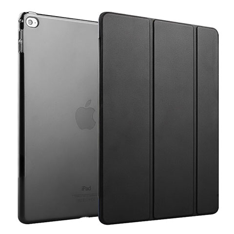 Apple iPad Mini 4用手帳型 レザーケース スタンド アップル ブラック