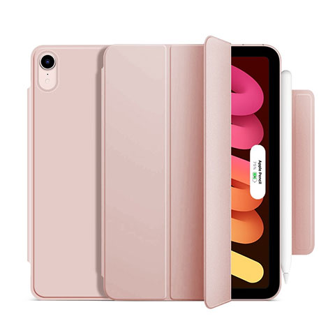 Apple iPad Mini 6用手帳型 レザーケース スタンド カバー H09 アップル ローズゴールド