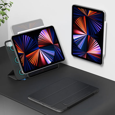 Apple iPad Pro 12.9 (2021)用手帳型 レザーケース スタンド カバー H01 アップル ブラック