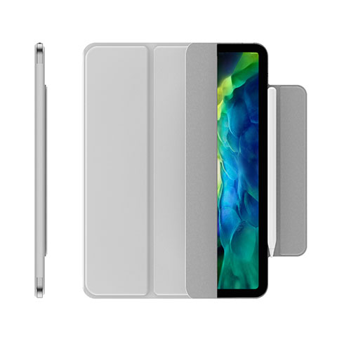 Apple iPad Pro 12.9 (2021)用手帳型 レザーケース スタンド カバー アップル シルバー