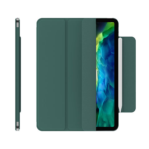 Apple iPad Pro 12.9 (2021)用手帳型 レザーケース スタンド カバー アップル グリーン