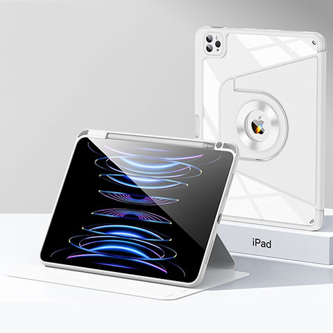 Apple iPad Pro 12.9 (2022)用ハイブリットバンパーケース スタンド プラスチック 兼シリコーン カバー S01 アップル ホワイト