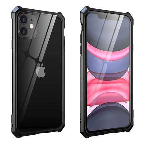 Apple iPhone 11用ケース 高級感 手触り良い アルミメタル 製の金属製 360度 フルカバーバンパー 鏡面 カバー M10 アップル ブラック