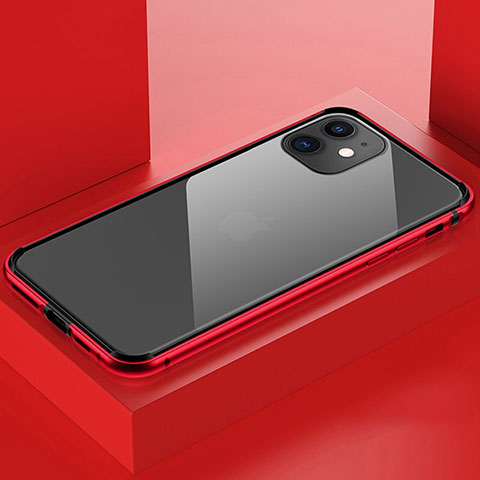 Apple iPhone 11用ケース 高級感 手触り良い アルミメタル 製の金属製 360度 フルカバーバンパー 鏡面 カバー T03 アップル レッド