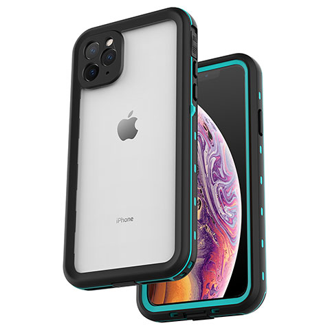 Apple iPhone 11 Pro Max用完全防水ケース ハイブリットバンパーカバー 高級感 手触り良い 360度 W04 アップル シアン