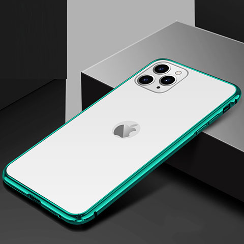 Apple iPhone 11 Pro Max用ケース 高級感 手触り良い アルミメタル 製の金属製 360度 フルカバーバンパー 鏡面 カバー T02 アップル シアン