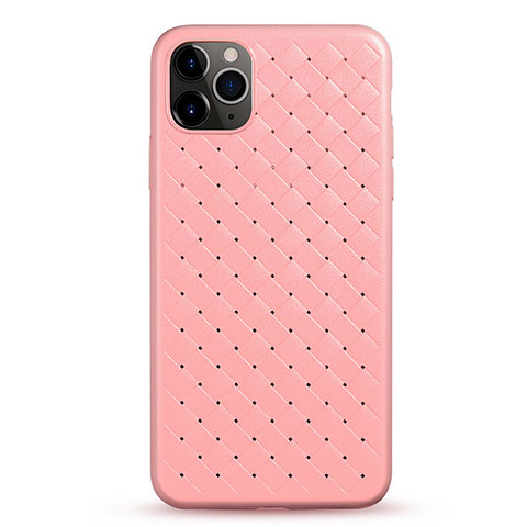 Apple iPhone 11 Pro Max用シリコンケース ソフトタッチラバー レザー柄 カバー G01 アップル ピンク