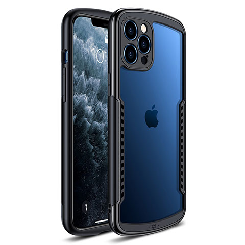 Apple iPhone 12 Pro Max用ハイブリットバンパーケース クリア透明 プラスチック 鏡面 カバー H01 アップル ブラック