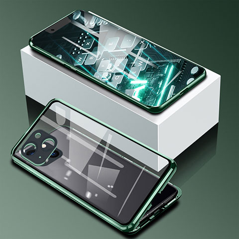 Apple iPhone 13用ケース 高級感 手触り良い アルミメタル 製の金属製 360度 フルカバーバンパー 鏡面 カバー M09 アップル グリーン