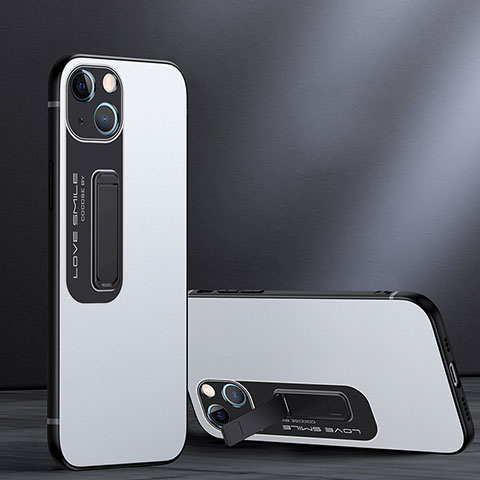 Apple iPhone 13用ハイブリットバンパーケース スタンド プラスチック 兼シリコーン カバー A08 アップル ホワイト