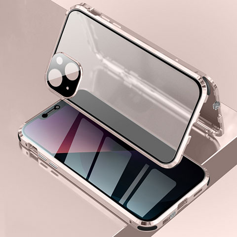 Apple iPhone 13用ケース 高級感 手触り良い アルミメタル 製の金属製 360度 フルカバーバンパー 鏡面 カバー アップル ローズゴールド