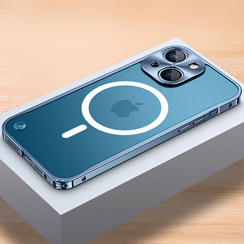 Apple iPhone 13用ケース 高級感 手触り良い メタル兼プラスチック バンパー Mag-Safe 磁気 Magnetic QC1 アップル ネイビー