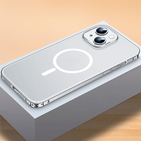 Apple iPhone 13 Mini用ケース 高級感 手触り良い メタル兼プラスチック バンパー Mag-Safe 磁気 Magnetic QC2 アップル シルバー