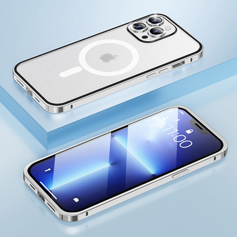 Apple iPhone 13 Pro用ケース 高級感 手触り良い メタル兼プラスチック バンパー Mag-Safe 磁気 Magnetic LF1 アップル シルバー