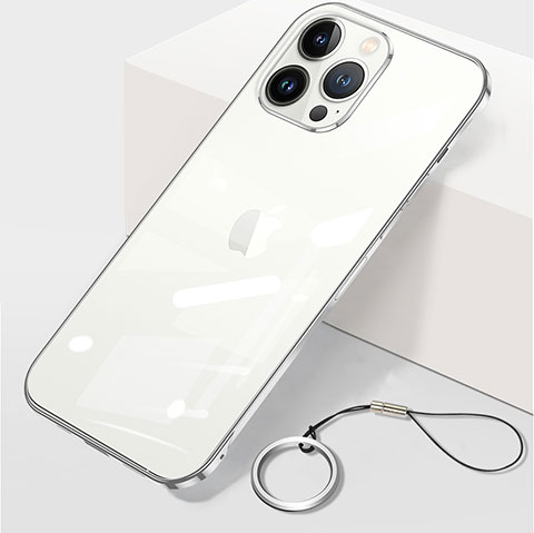 Apple iPhone 13 Pro Max用ハードカバー クリスタル クリア透明 H09 アップル シルバー