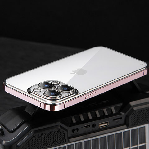 Apple iPhone 13 Pro Max用ケース 高級感 手触り良い メタル兼プラスチック バンパー LF5 アップル ローズゴールド