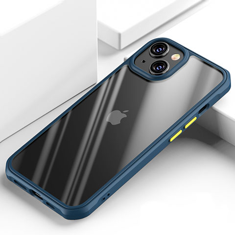 Apple iPhone 14用ハイブリットバンパーケース クリア透明 プラスチック 鏡面 カバー M03 アップル ネイビー