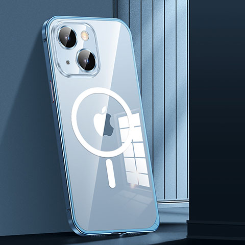 Apple iPhone 14用ケース 高級感 手触り良い メタル兼プラスチック バンパー Mag-Safe 磁気 Magnetic JL1 アップル ネイビー