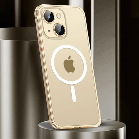 Apple iPhone 14用ケース 高級感 手触り良い メタル兼プラスチック バンパー Mag-Safe 磁気 Magnetic JL2 アップル ゴールド