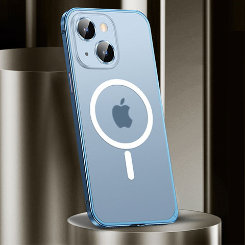 Apple iPhone 14用ケース 高級感 手触り良い メタル兼プラスチック バンパー Mag-Safe 磁気 Magnetic JL2 アップル ネイビー