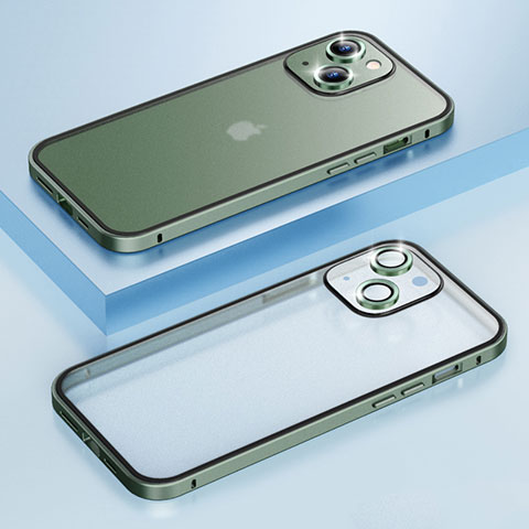 Apple iPhone 14用ケース 高級感 手触り良い メタル兼プラスチック バンパー LF3 アップル グリーン