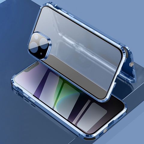 Apple iPhone 14用ケース 高級感 手触り良い アルミメタル 製の金属製 360度 フルカバーバンパー 鏡面 カバー LK3 アップル ネイビー