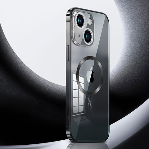 Apple iPhone 14 Plus用ケース 高級感 手触り良い メタル兼プラスチック バンパー Mag-Safe 磁気 Magnetic LK3 アップル ブラック