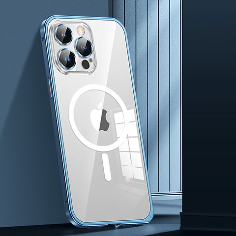 Apple iPhone 14 Pro用ケース 高級感 手触り良い メタル兼プラスチック バンパー Mag-Safe 磁気 Magnetic JL1 アップル ネイビー