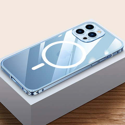 Apple iPhone 14 Pro用ケース 高級感 手触り良い メタル兼プラスチック バンパー Mag-Safe 磁気 Magnetic QC4 アップル ネイビー