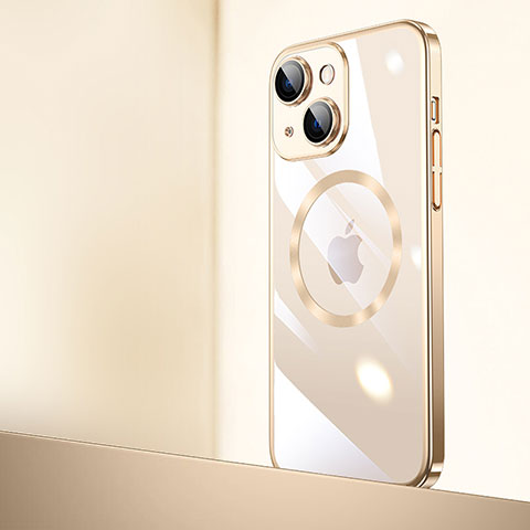 Apple iPhone 15用ハードカバー クリスタル クリア透明 Mag-Safe 磁気 Magnetic QC2 アップル ゴールド