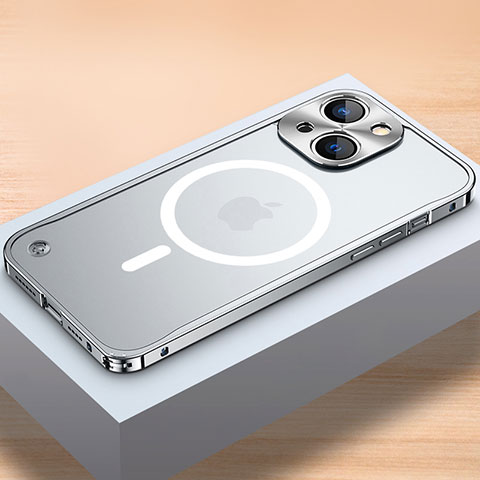 Apple iPhone 15 Plus用ケース 高級感 手触り良い メタル兼プラスチック バンパー Mag-Safe 磁気 Magnetic QC1 アップル シルバー