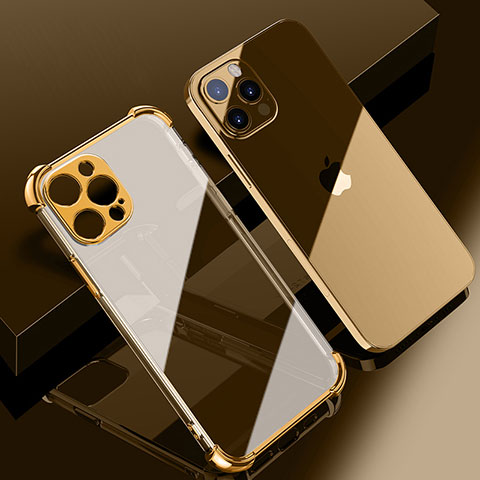 Apple iPhone 15 Pro用極薄ソフトケース シリコンケース 耐衝撃 全面保護 クリア透明 H06 アップル ゴールド