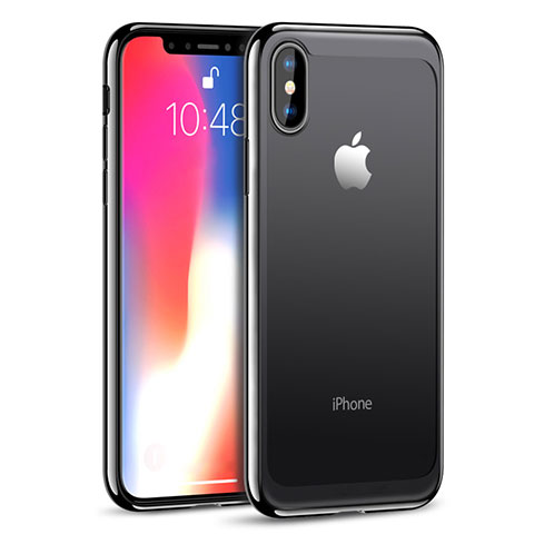 Apple iPhone X用360度 フルカバーハイブリットバンパーケース クリア透明 プラスチック 鏡面 T05 アップル ブラック